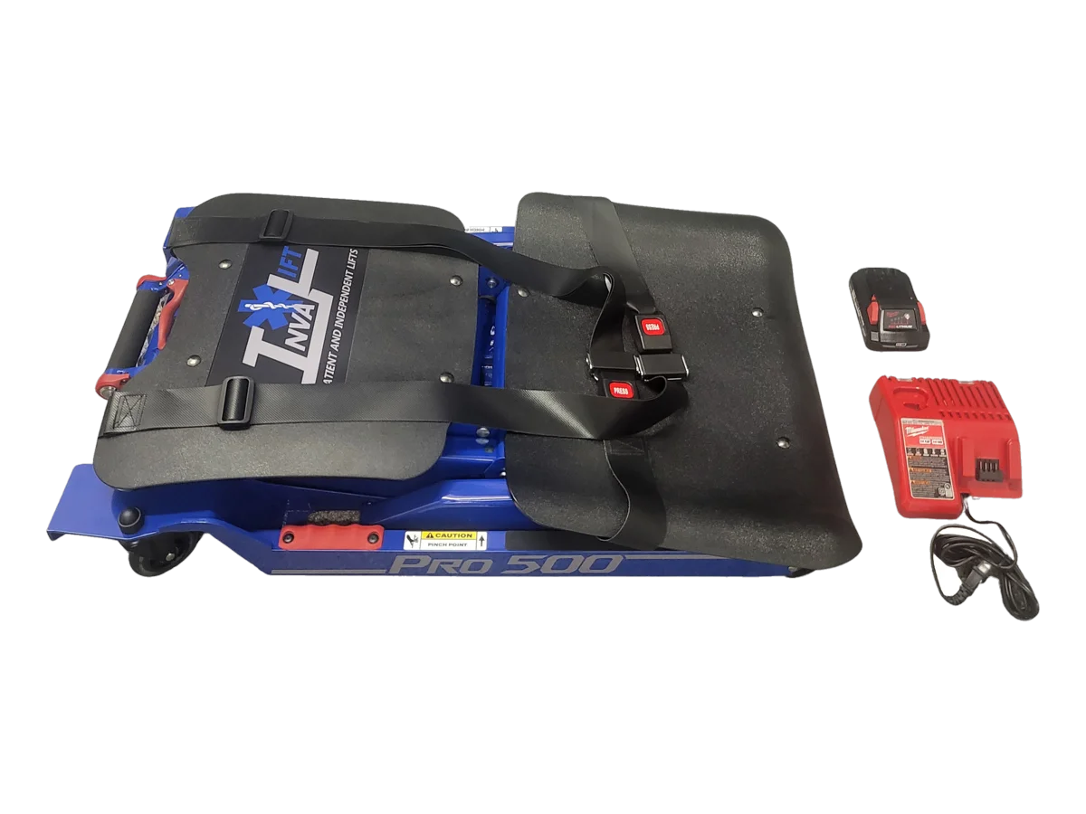 Inva-Lift Pro 500 folded, with its Milwaukee M18 battery and charger